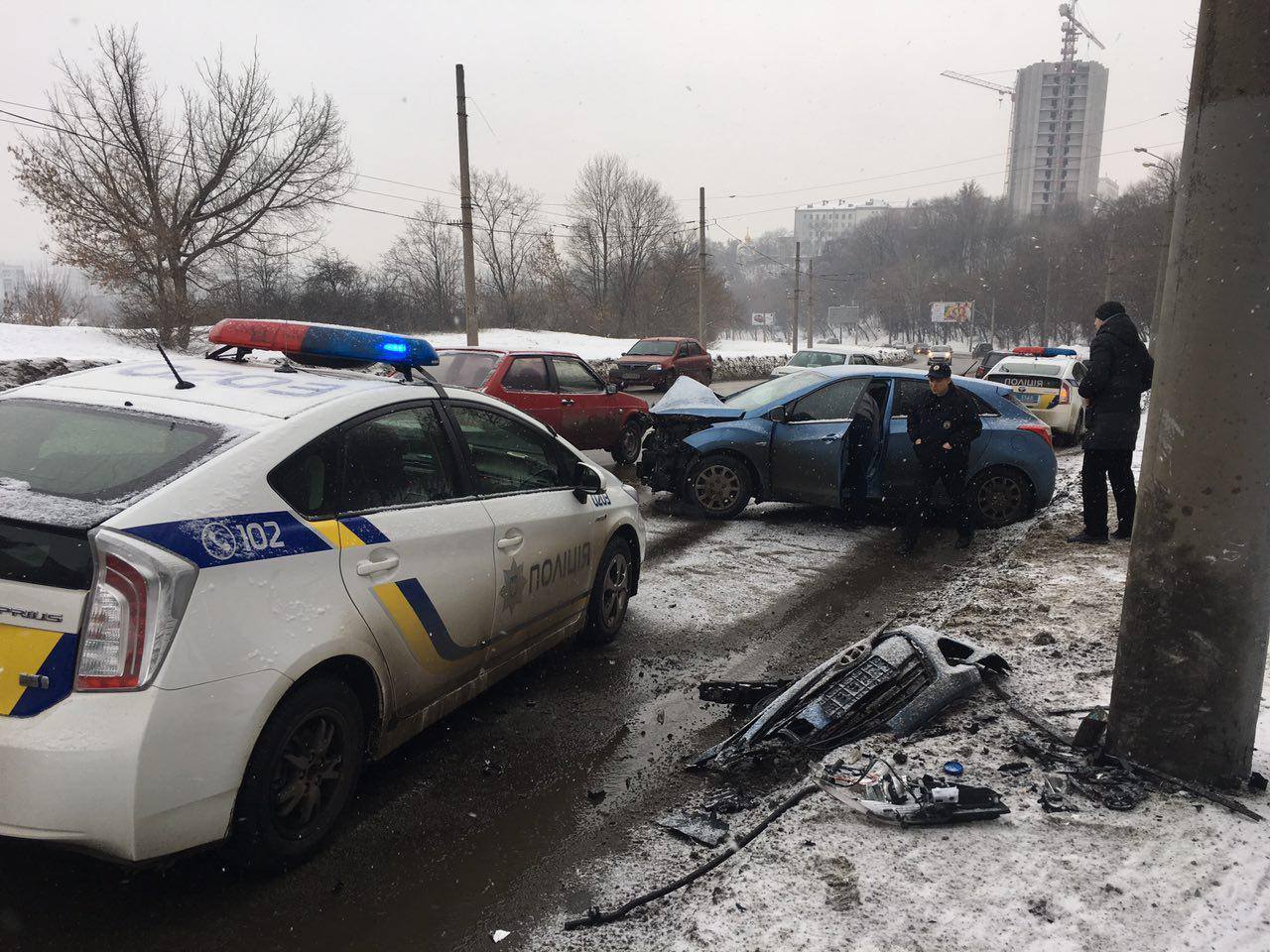 На Веснина Honda влетела в столб (фото)