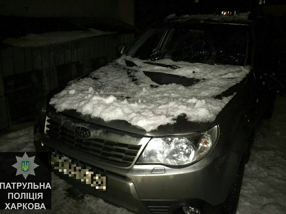 В Харькове падающий с крыш снег начал крушить автомобили (фото)