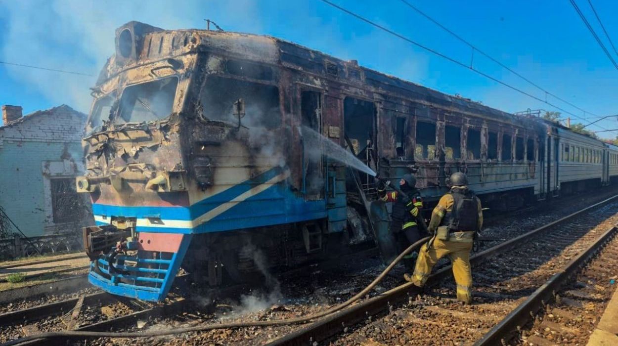 Удар по электричке в Харьковской области: фото последствий